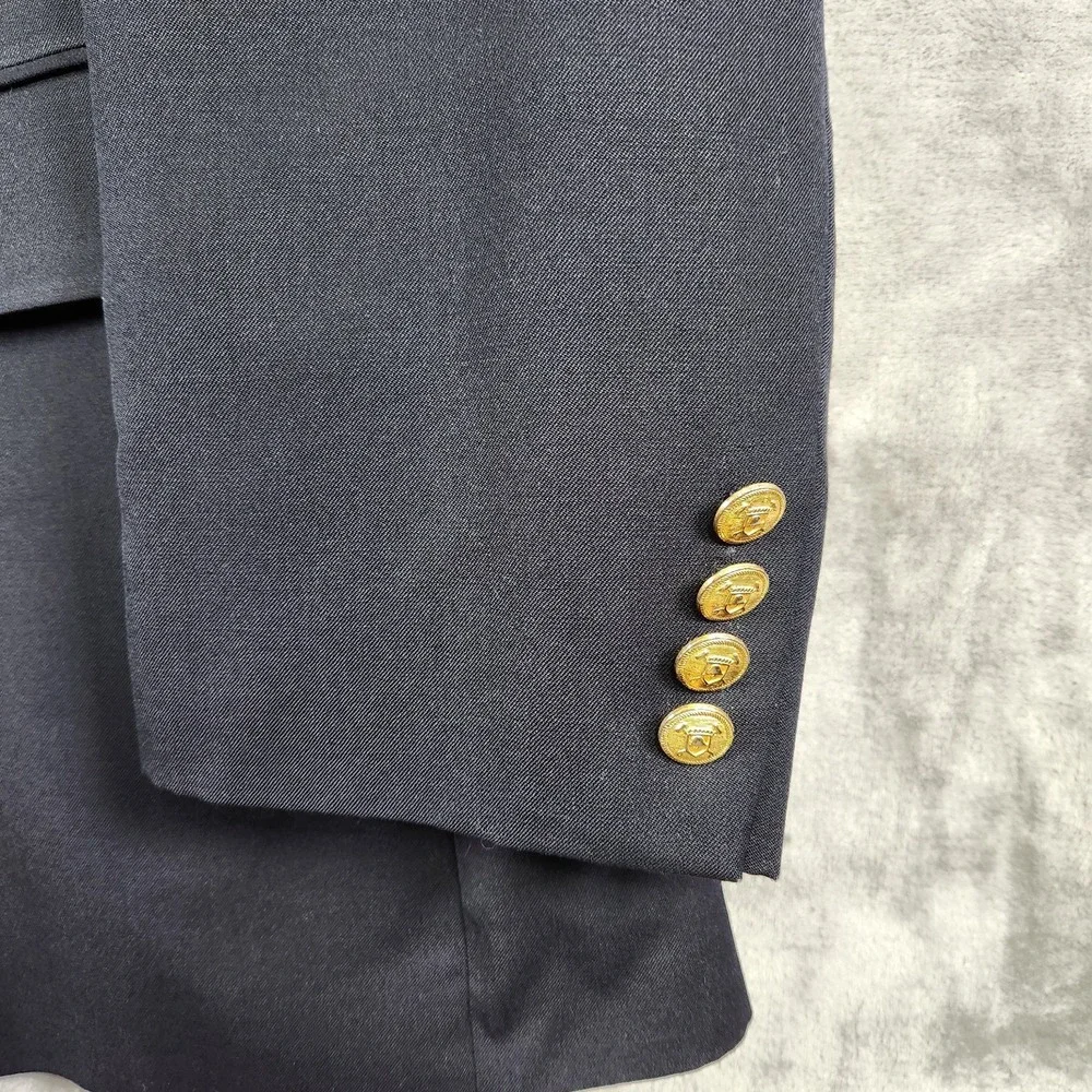 Ralph Lauren Blazer Mens 43R Navy Blue Gold Crest Buttons Wool Sport Coat Preppy